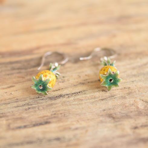 Dangle Pineapple Enamel Sterling Silver Earrings